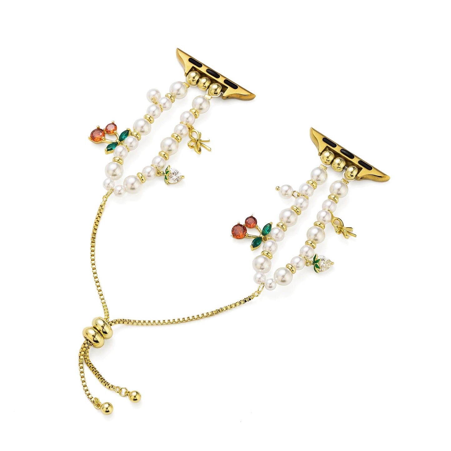 14k Gold-Plated Pearl Charm Watch Band - Elegant Pearl-Accent Strap for Your Timepiece