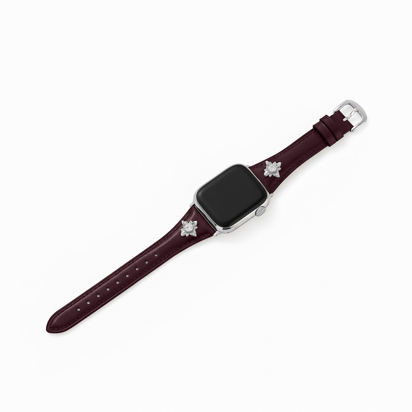 Floral-Accent Leather Watch Band with 14k Gold & Platinum Plating