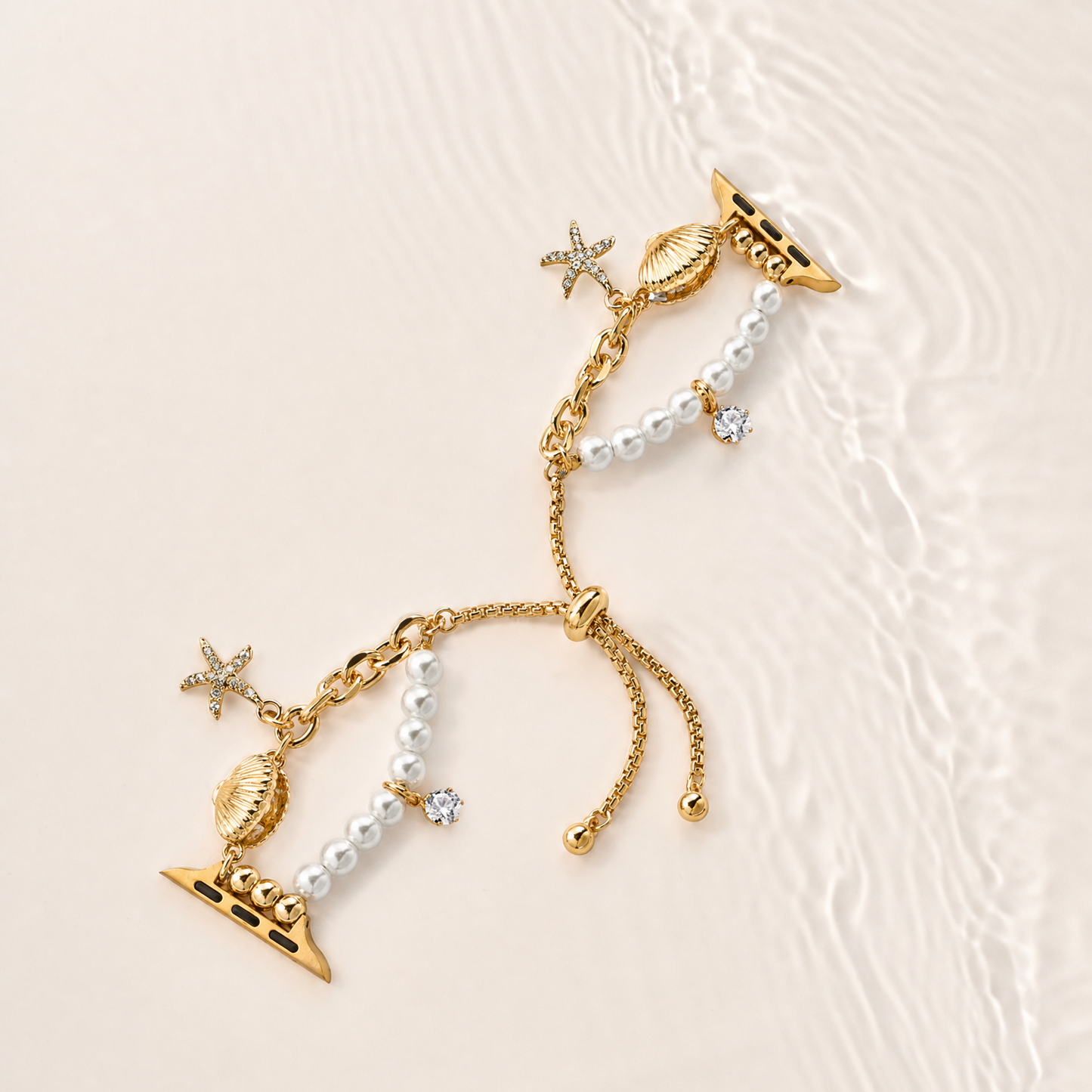 Coastal Pearl Charm Beaded Band for Apple Watch – Ocean-Inspired Pearl Bead Strap
