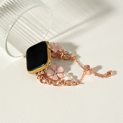 Elegant Floral Quartz Chain Watch Band for Apple Watch