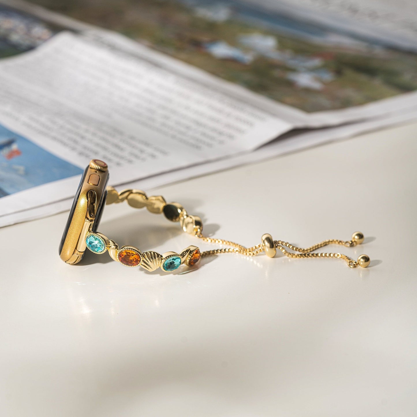 Tidal Gem 14k Gold-Plated Apple Watch Band - Luxe Wrist Strap for Apple Watch