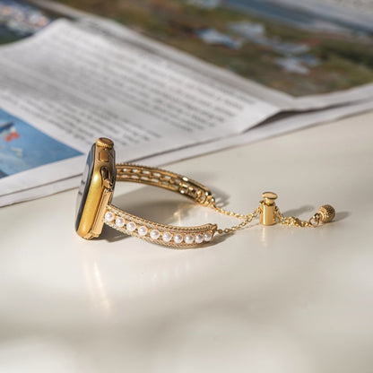Elegant Pearl-Beaded Copper Band for Apple Watch