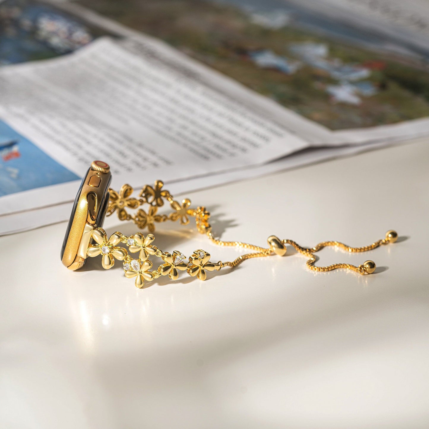 14K Gold & Platinum Plated Floral Copper Watch Band