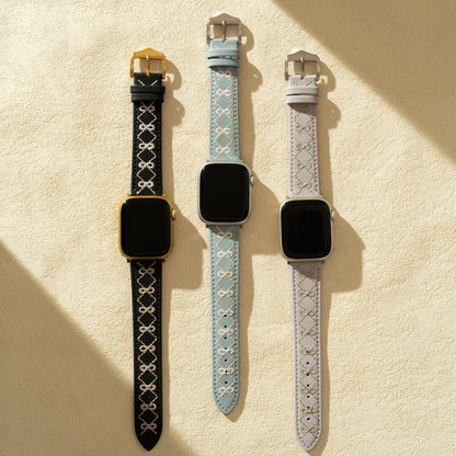 Stylish Embroidered Bow Leather Watch Band for Apple Watch