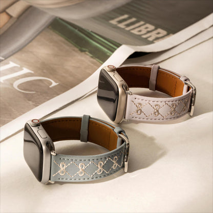 Stylish Embroidered Bow Leather Watch Band for Apple Watch