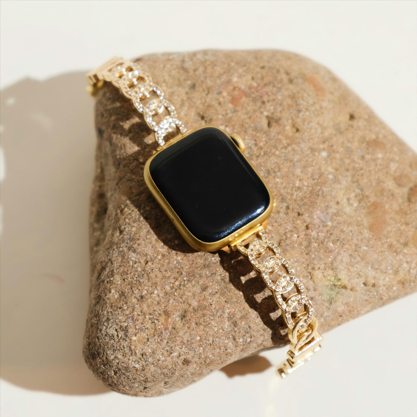 Sparkling Rhinestone Circular Metal Watch Band