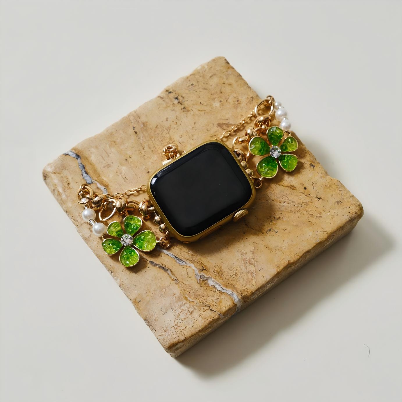 Elegant Floral Quartz Chain Watch Band for Apple Watch