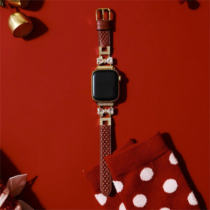 Elegant Bowknot Leather Band for Apple Watch - Premium Leather, All-Day Comfort