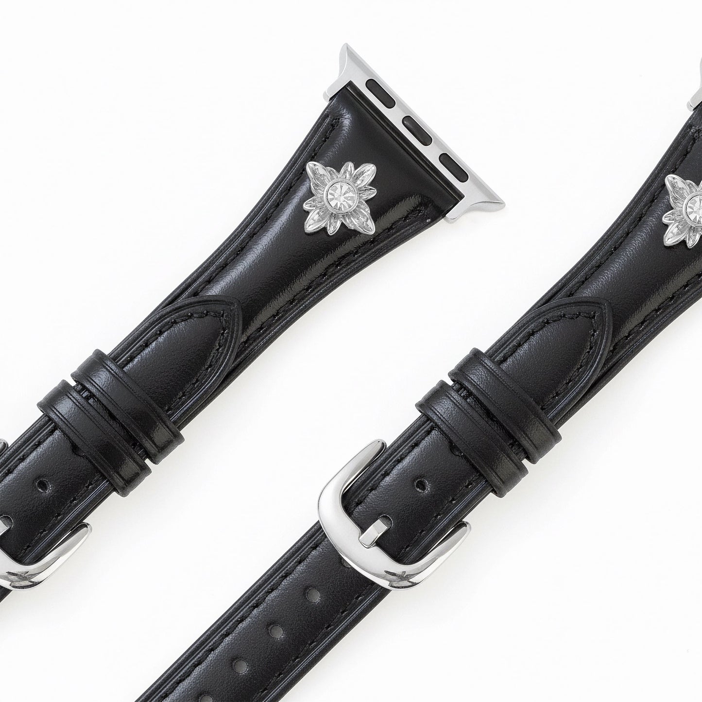 Floral-Accent Leather Watch Band with 14k Gold & Platinum Plating