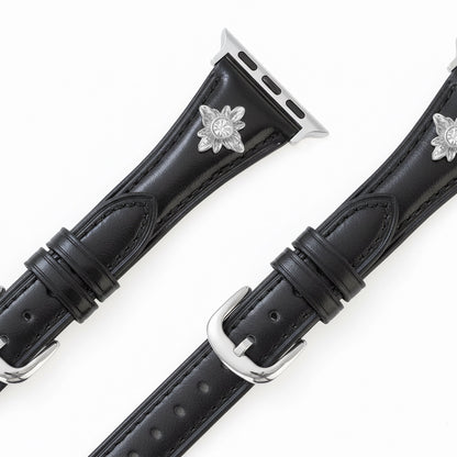 Floral-Accent Leather Watch Band with 14k Gold & Platinum Plating