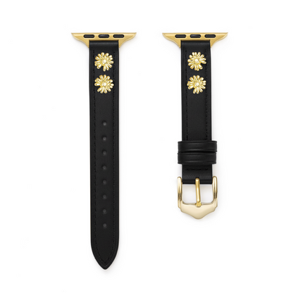 Luxurious Daisy Leather Band for Apple Watch - 14k Gold & Platinum-Plated
