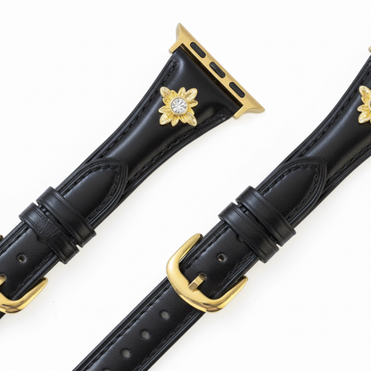 Floral-Accent Leather Watch Band with 14k Gold & Platinum Plating