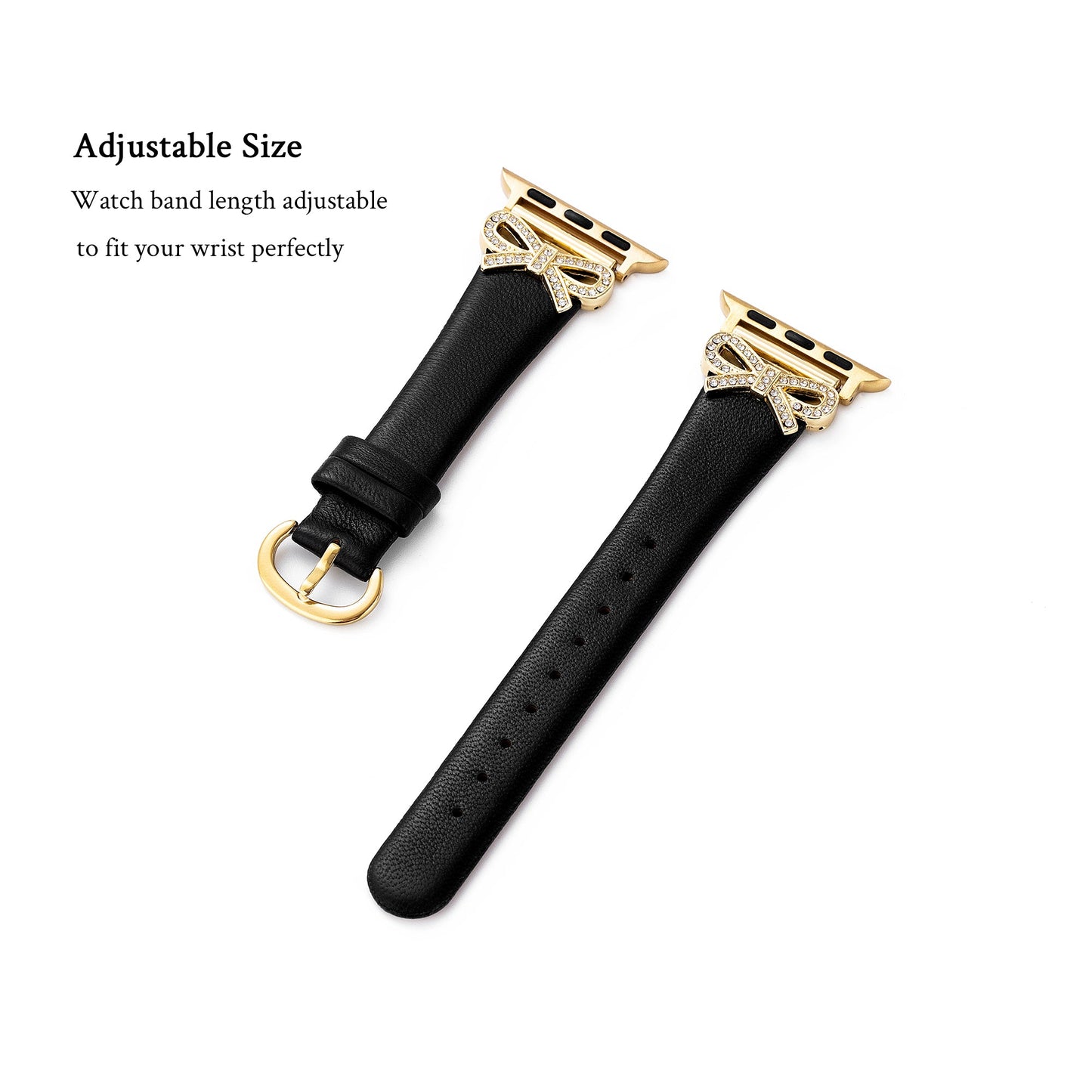 Crystal Bowknot Leather Watch Band for Apple Watch – Sparkling Crystal-Accented Strap
