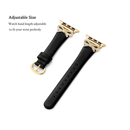 Crystal Bowknot Leather Watch Band for Apple Watch – Sparkling Crystal-Accented Strap