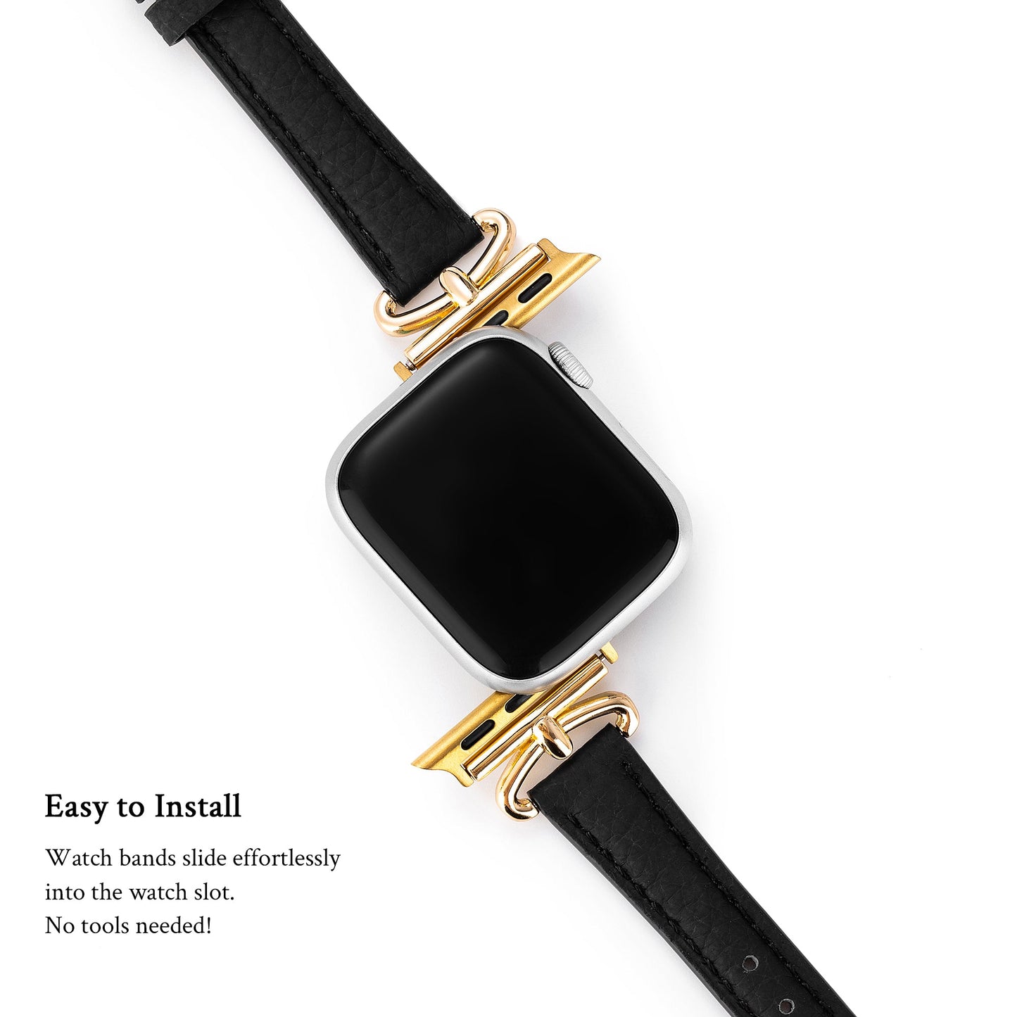 Sleek Leather Watch Band with Metal Accents for Apple Watch