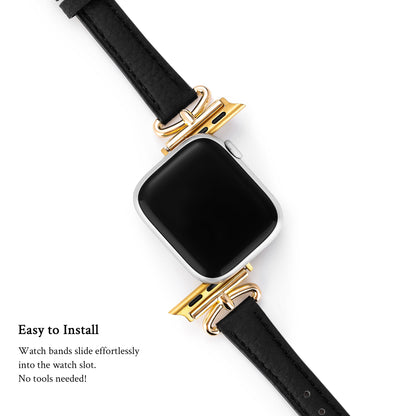 Sleek Leather Watch Band with Metal Accents for Apple Watch