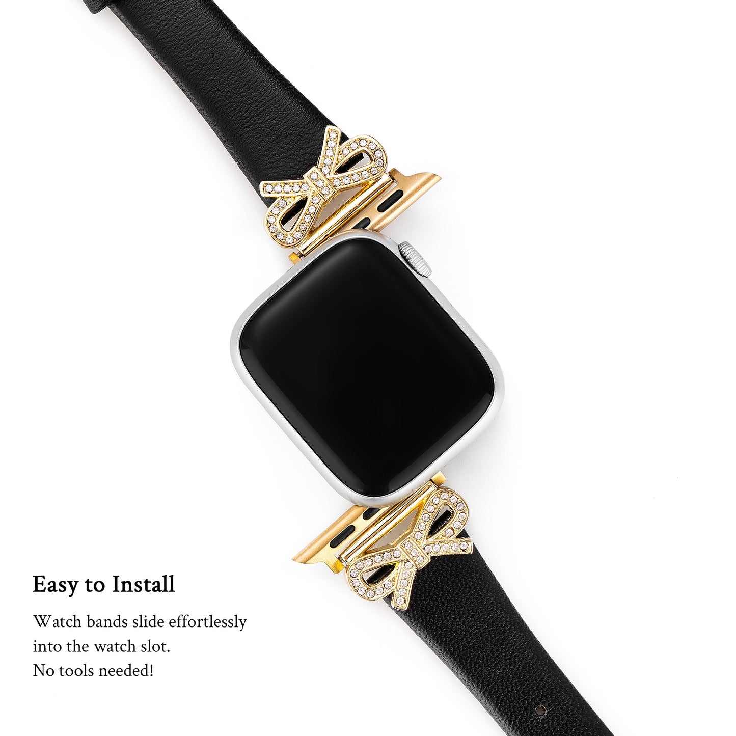 Crystal Bowknot Leather Watch Band for Apple Watch – Sparkling Crystal-Accented Strap