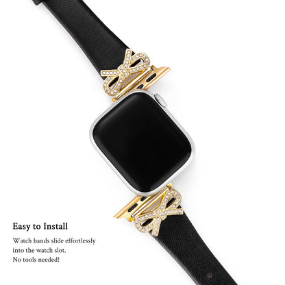 Crystal Bowknot Leather Watch Band for Apple Watch – Sparkling Crystal-Accented Strap