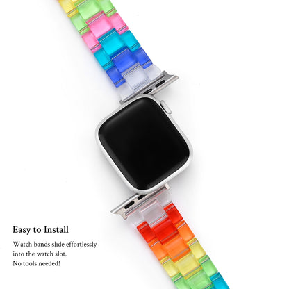 Vibrant Rainbow Resin Apple Watch Band – Unisex Multicolor Strap