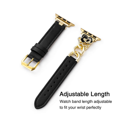 Camellia Chain Leather Watch Band for Apple Watch - Elegant Chain-Detail Strap
