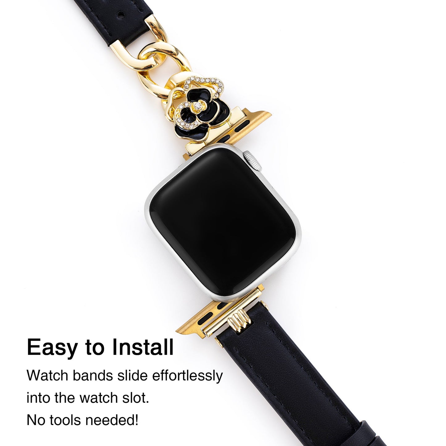 Camellia Chain Leather Watch Band for Apple Watch - Elegant Chain-Detail Strap