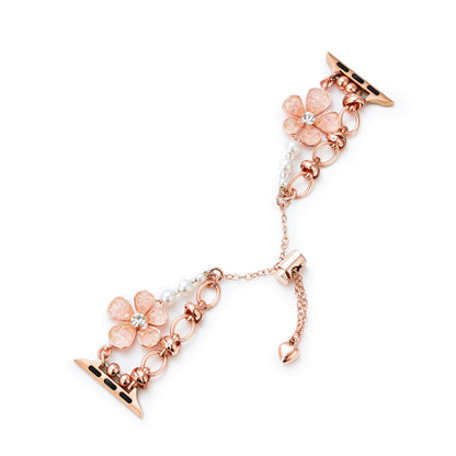 Elegant Floral Quartz Chain Watch Band for Apple Watch