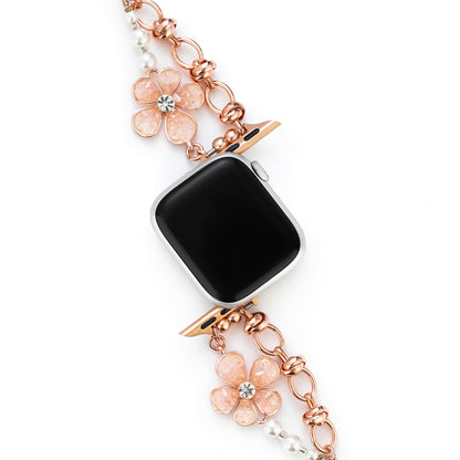 Elegant Floral Quartz Chain Watch Band for Apple Watch