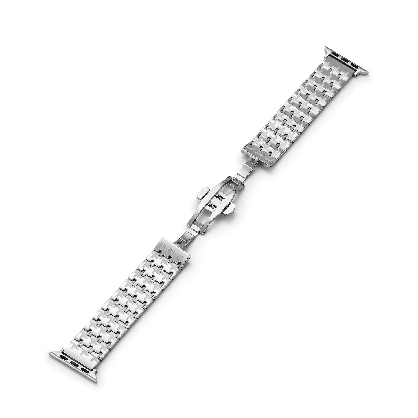 Premium Stainless Steel Houndstooth Pattern Watch Band