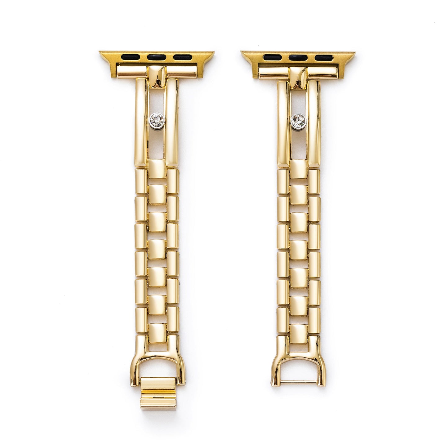 Sparkling Rhinestone-Accented Metal Track Watch Band