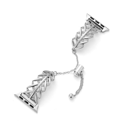 Rhinestone-Studded Leaf Metal Watch Band
