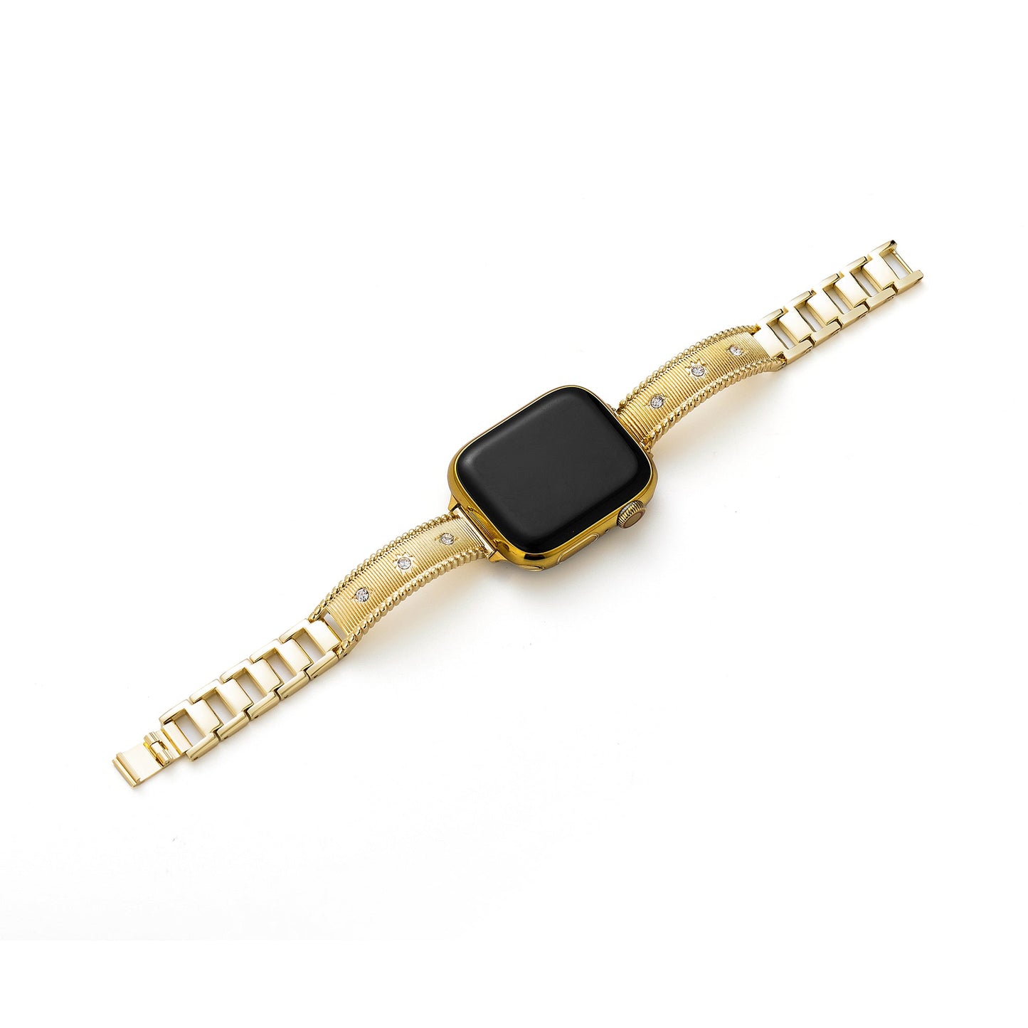 Rhinestone-Accented Brushed Metal Watch Band