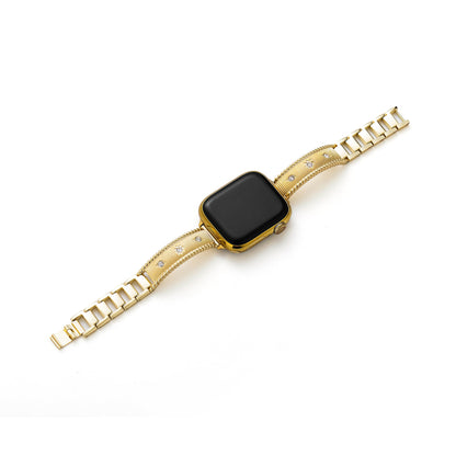 Rhinestone-Accented Brushed Metal Watch Band