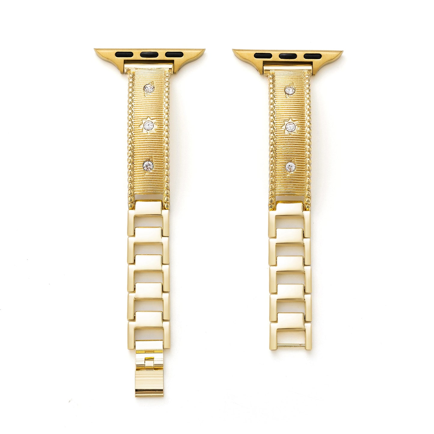 Rhinestone-Accented Brushed Metal Watch Band