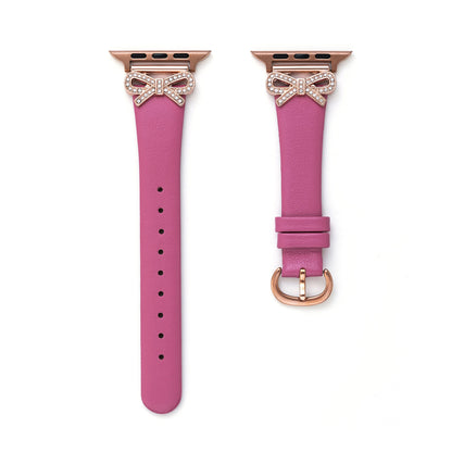 Crystal Bowknot Leather Watch Band for Apple Watch – Sparkling Crystal-Accented Strap