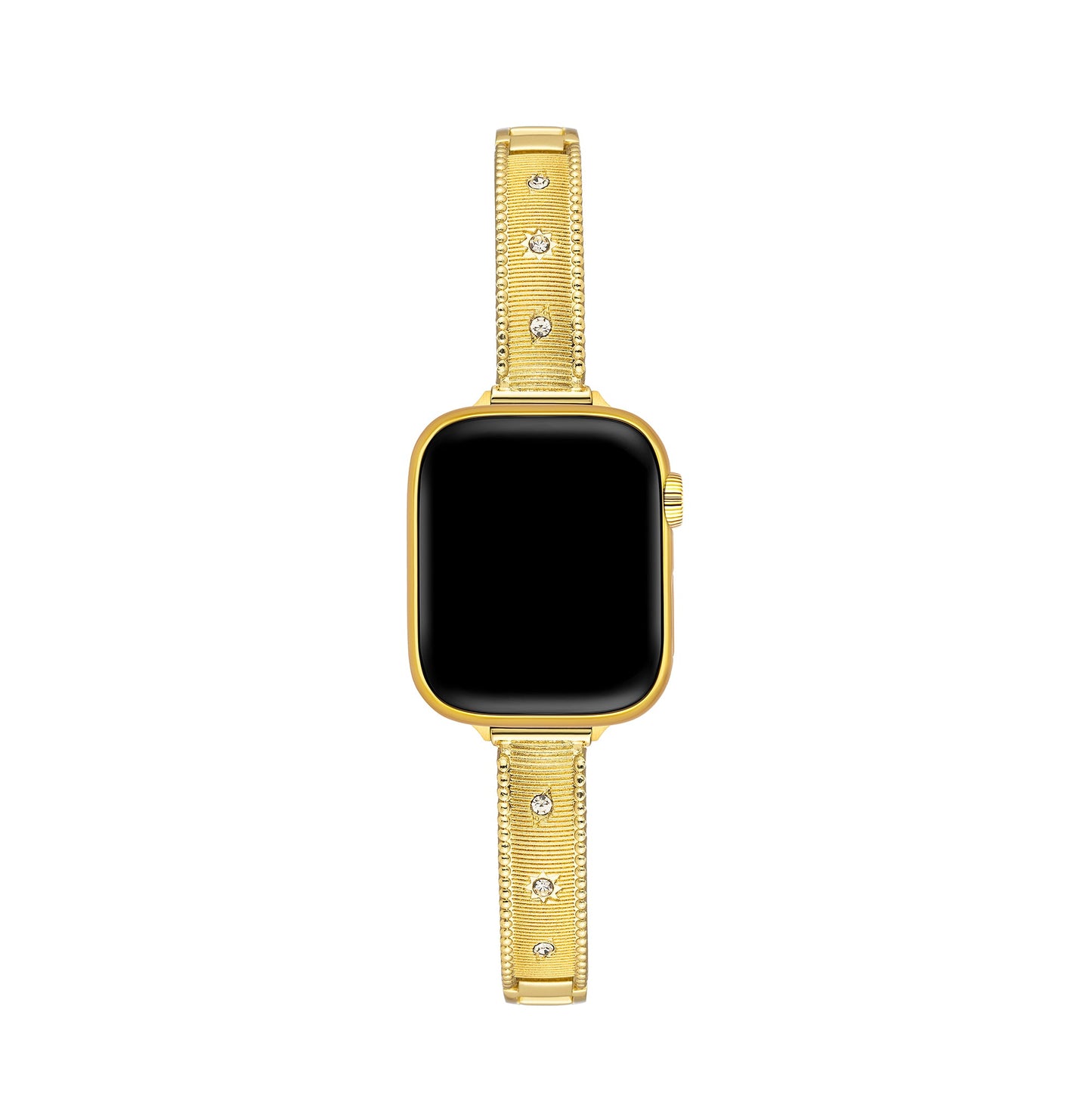 Rhinestone-Accented Brushed Metal Watch Band