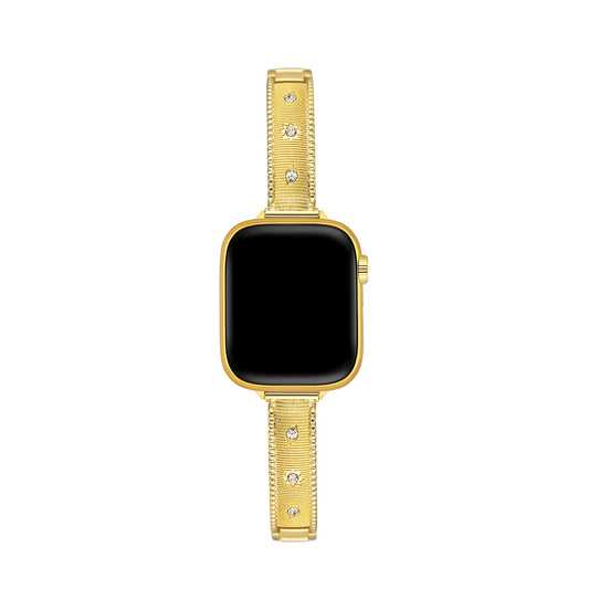 Rhinestone-Accented Brushed Metal Watch Band