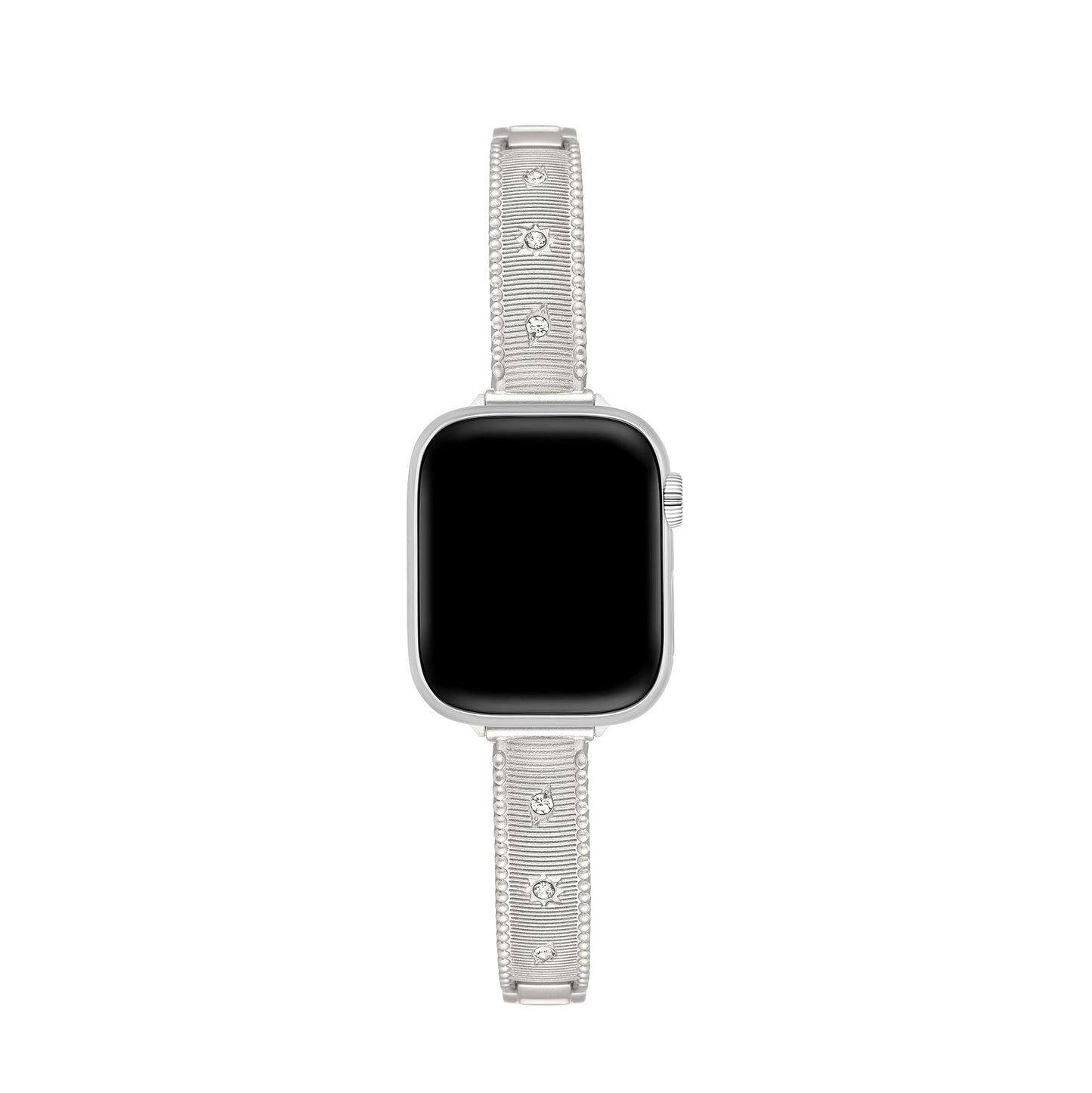 Rhinestone-Accented Brushed Metal Watch Band