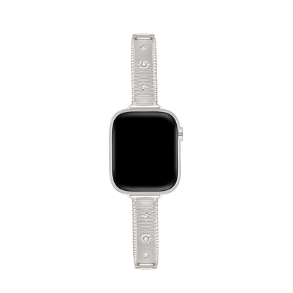 Rhinestone-Accented Brushed Metal Watch Band