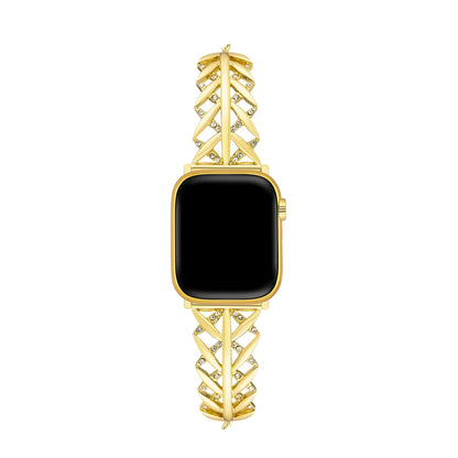 Rhinestone-Studded Leaf Metal Watch Band