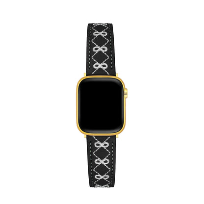 Stylish Embroidered Bow Leather Watch Band for Apple Watch