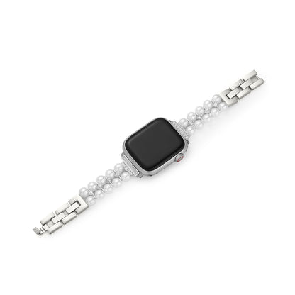 Pearl Rhinestone Metal Band for Apple Watch – Elegant Sparkling Stainless Steel Strap