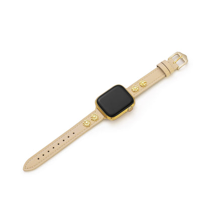Luxurious Daisy Leather Band for Apple Watch - 14k Gold & Platinum-Plated