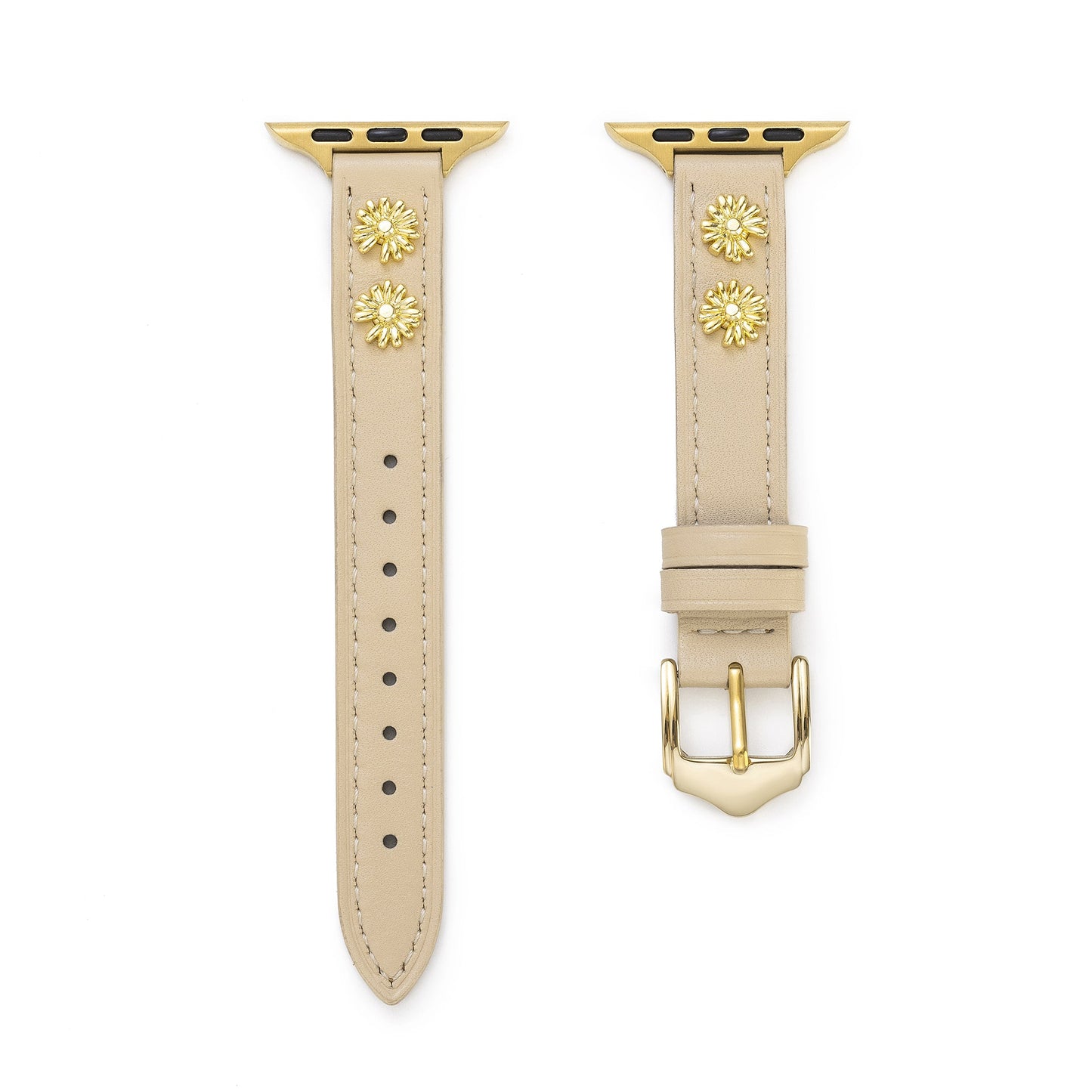 Luxurious Daisy Leather Band for Apple Watch - 14k Gold & Platinum-Plated