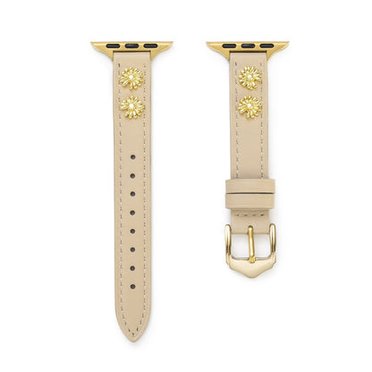 Luxurious Daisy Leather Band for Apple Watch - 14k Gold & Platinum-Plated