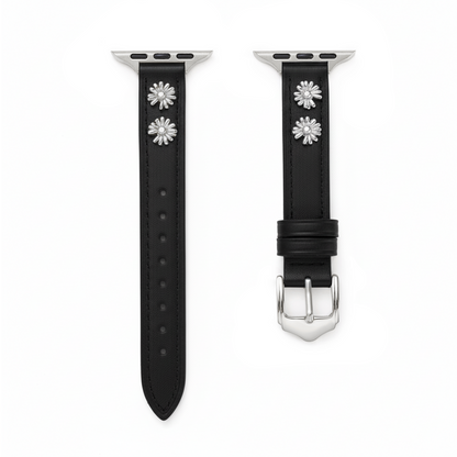 Luxurious Daisy Leather Band for Apple Watch - 14k Gold & Platinum-Plated