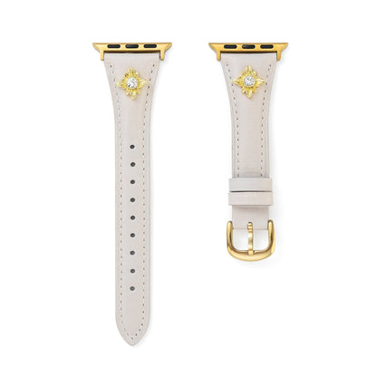 Floral-Accent Leather Watch Band with 14k Gold & Platinum Plating