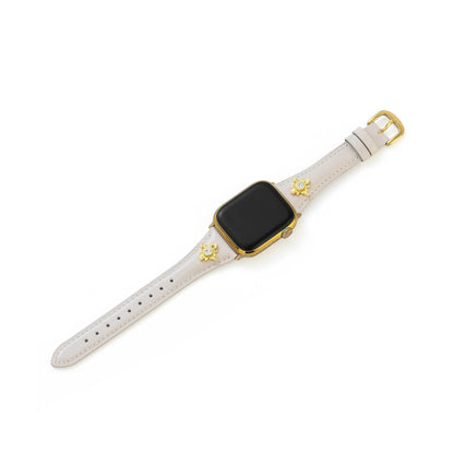 Floral-Accent Leather Watch Band with 14k Gold & Platinum Plating