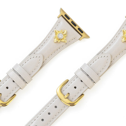 Floral-Accent Leather Watch Band with 14k Gold & Platinum Plating