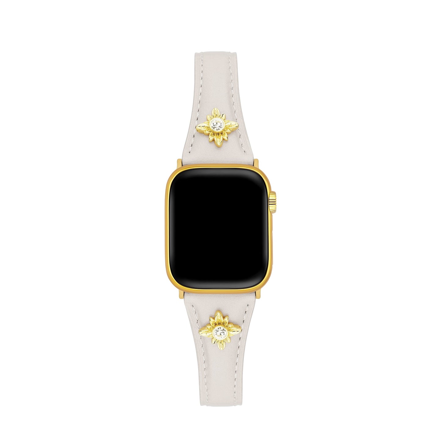 Floral-Accent Leather Watch Band with 14k Gold & Platinum Plating