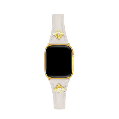Floral-Accent Leather Watch Band with 14k Gold & Platinum Plating